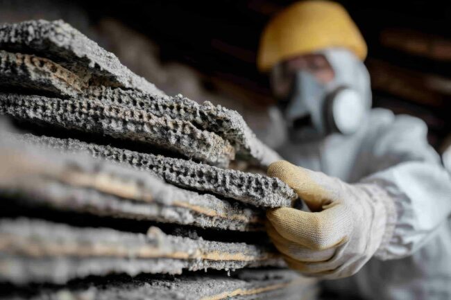 Retirada de Amianto Trabajador retira planchas de uralita