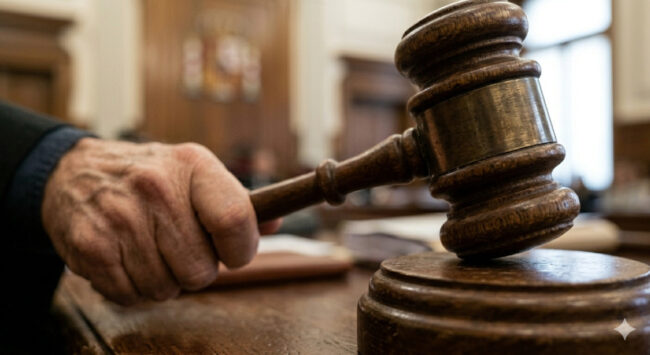 Juez golpea el mazo dictando sentencia