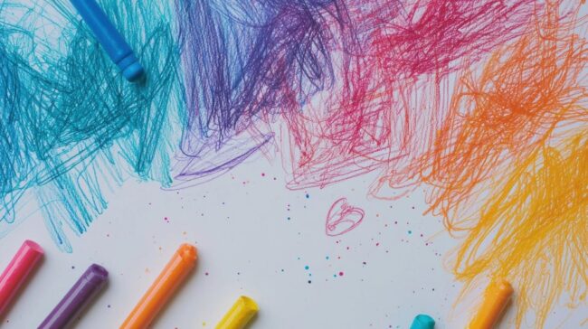 Dibujos de niños a Crayola Fondo blanco con dibujos de colores hechos con crayola