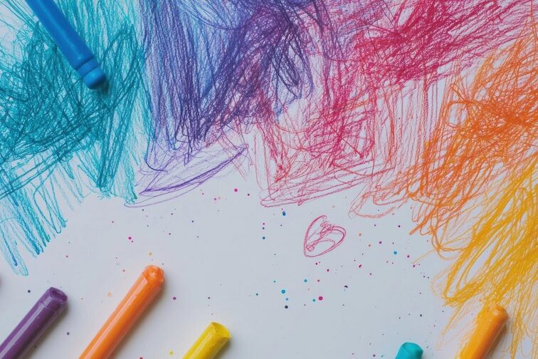 Dibujos de niños a Crayola Fondo blanco con dibujos de colores hechos con crayola