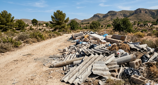 Imagen creada por IA de vertederos ilegales en el Camp d'Elx, Valencia.