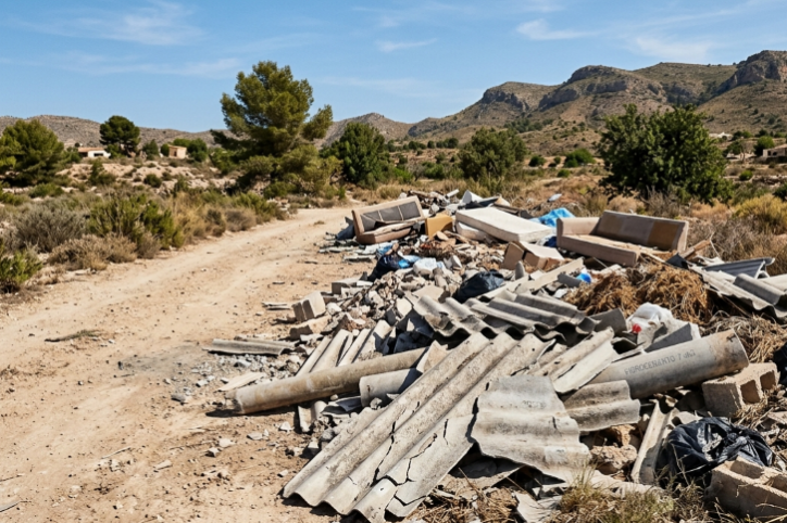 Imagen creada por IA de vertederos ilegales en el Camp d'Elx, Valencia.
