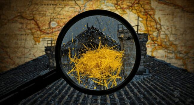 Amianto-Mapa-Greenpeace-pk Lupa mostrando fibras de amianto en un tejado de uralita. El fondo muestra un mapa.