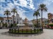 Vista general de la Plaza de España en la ciudad de Mérida, provincia de Badajoz en Extremadura.