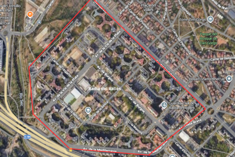 Imagen satelital del mapa de Badia del Vallès, en Barcelona, Cataluña, España.